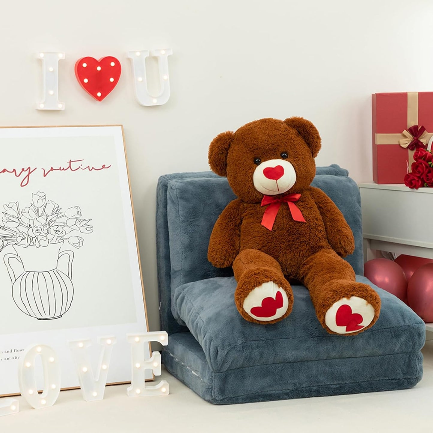 Giant Teddy Bear – 36" Plush Stuffed Animal with Red Heart, Brown