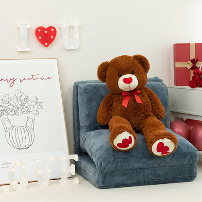 Giant Teddy Bear – 36" Plush Stuffed Animal with Red Heart, Brown